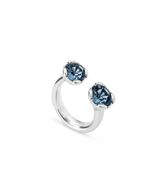 Anello aperto da donna Uno de 50 Charismatic Aura Blue in lega metallica con due cristalli blu agli estremi ANI0790AZUMTL