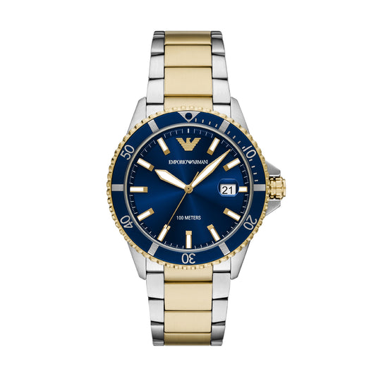 Orologio uomo Armani in acciaio bicolor con quadrante blu MISURA UNICA