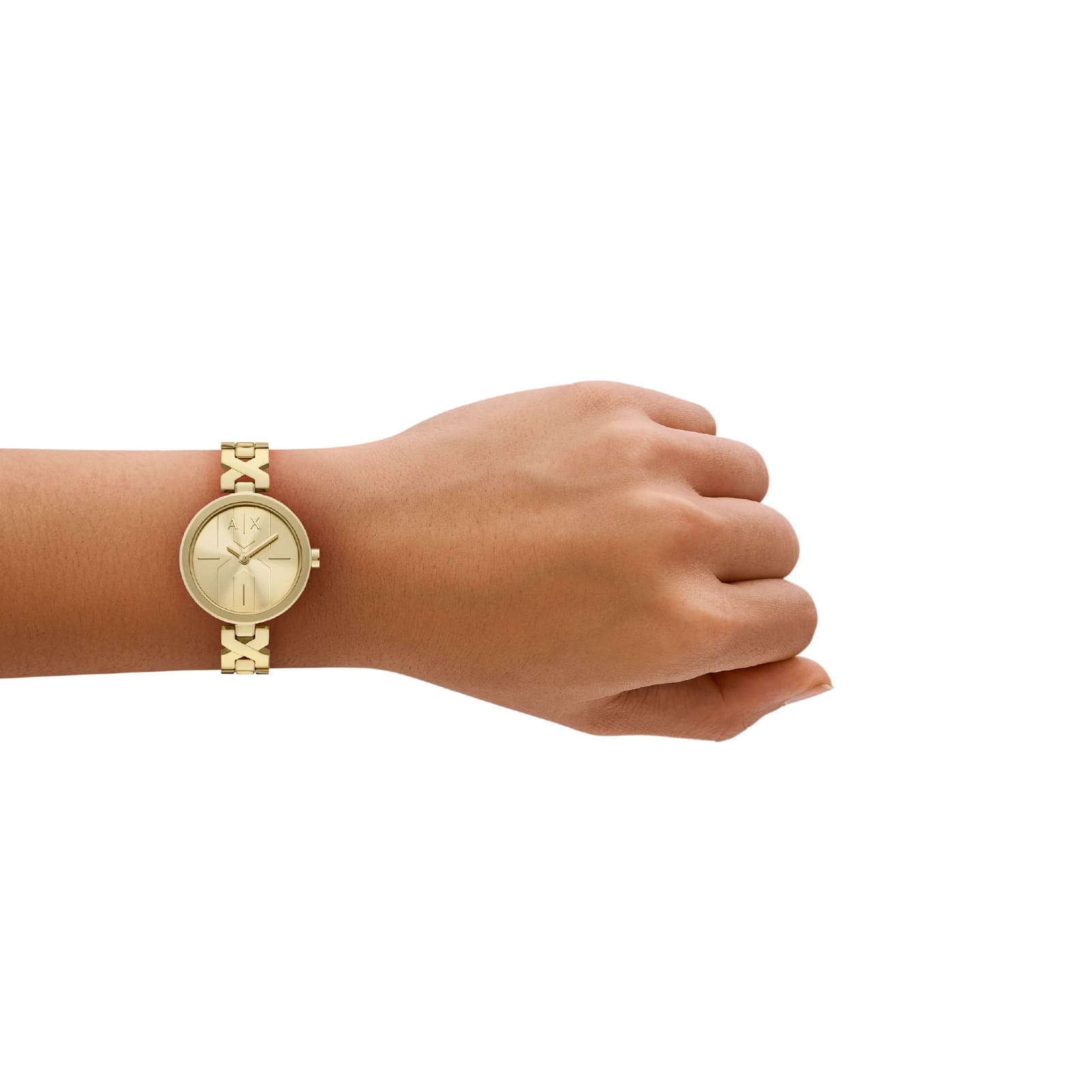 Orologio donna Armani Exchange in acciaio dorato maglie a X MISURA UNICA