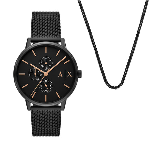 Set orologio e collana da uomo Armani Exchange in acciaio nero MISURA UNICA