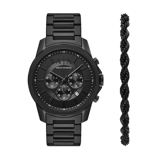 Set orologio e bracciale da uomo Armani Exchange in acciaio nero MISURA UNICA