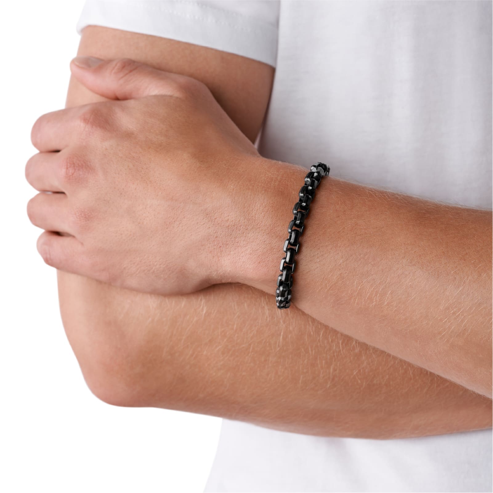 Bracciale Armani Exchange a catena in acciaio nero con logo Regolabile 18,5-20,5 cm