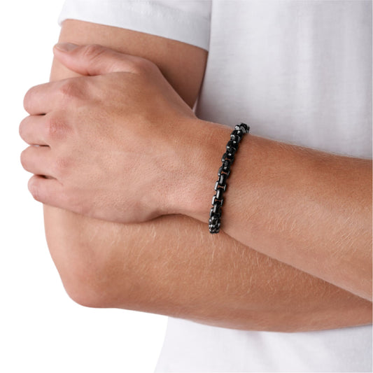 Bracciale Armani Exchange a catena in acciaio nero con logo Regolabile 18,5-20,5 cm