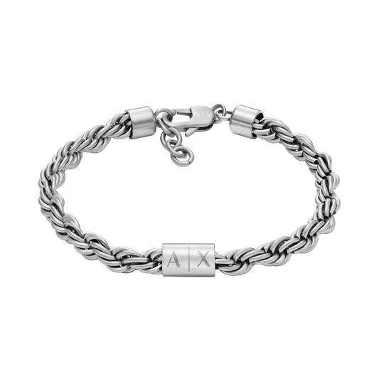 Bracciale Armani Exchange maglia corda in acciaio con logo 19,5 cm