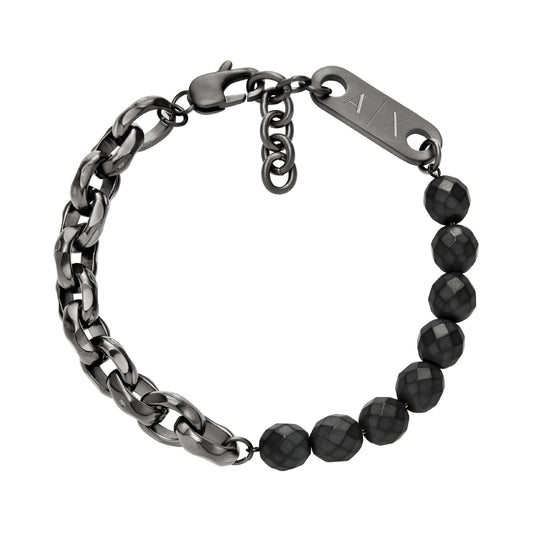 Bracciale Armani Exchange a catena in acciaio nero ed ematite Regolabile 20-22 cm