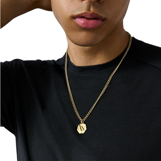 Collana acciaio dorato Armani Exchange ciondolo esagonale MISURA UNICA