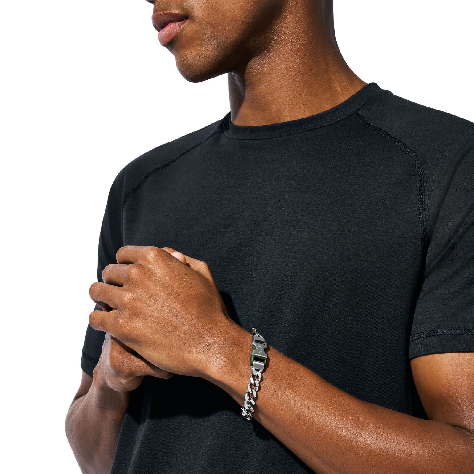 Bracciale Armani Exchange a catena in acciaio con dettagli neri 20 cm