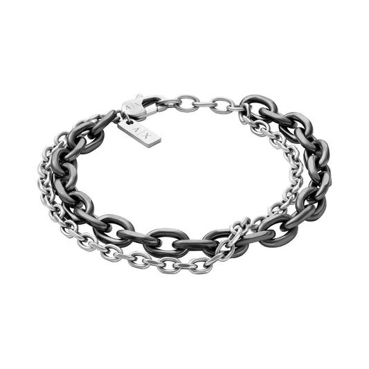 Bracciale multifilo Armani Exchange in acciaio bicolor nero Regolabile 20-22 cm