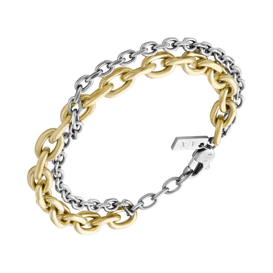 Bracciale multifilo Armani Exchange in acciaio bicolor dorato Regolabile 20-22 cm