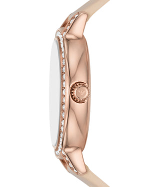 Cofanetto con orologio e bracciale rigido da donna Emporio Armani cassa 32 mm in acciaio rosé e cristalli cinturino pelle AR80069SET