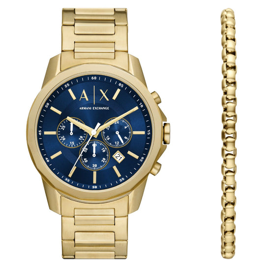 Cofanetto cronografo e bracciale Armani Exchange uomo in acciaio blu e oro AX7151SET-1