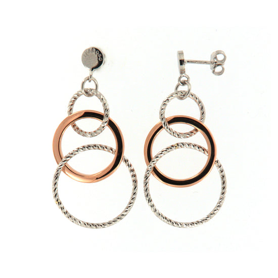 Orecchini pendenti Fraboso in argento 925 rodiato rosé con cerchi B.OR10654BC