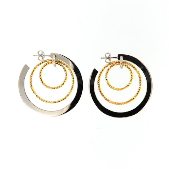 Orecchini a cerchio Fraboso in argento 925 bicolor rodiato e oro B.OR10670BP
