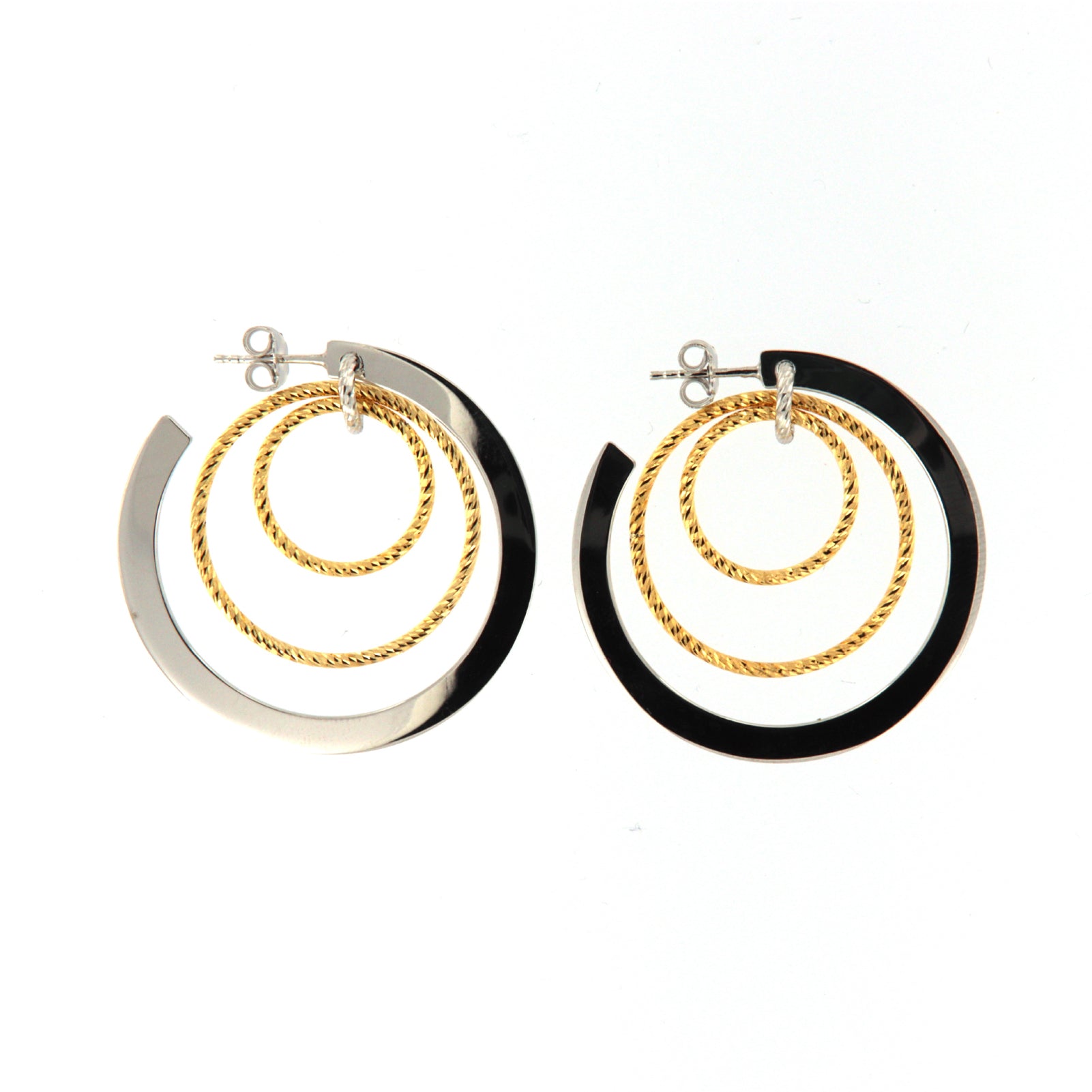 Orecchini a cerchio Fraboso in argento 925 bicolor rodiato e oro B.OR10670BP