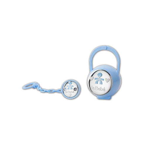 Kit porta ciuccio leBebé in plastica azzurra e sagoma bimbo MISURA UNICA