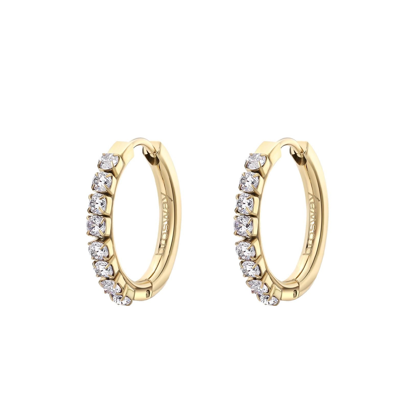 Orecchini A Cerchio In Oro 14 Carati Con Zirconi: 20.5mm - Eleganza Donna