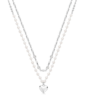 Collana girocollo doppio filo donna Brosway Chakra in acciao con perle di conchiglia, con pendente a forma di cuore e cristalli BHKN131