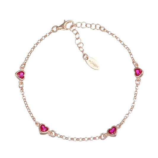Bracciale donna Amen Amore in argento rosé con zirconi rossi a cuore BRCUSERRZ-1