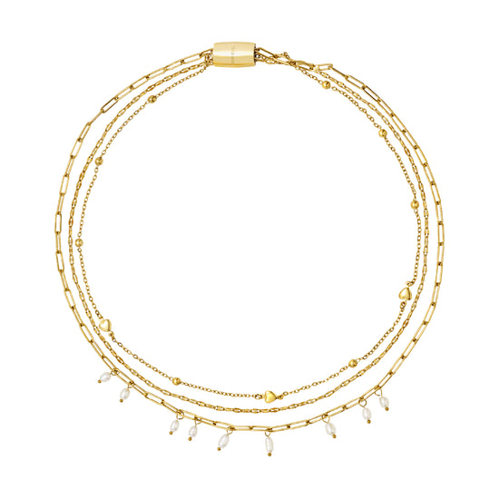 Collana donna Breil Magnetica multigiro in acciaio oro perle MISURA UNICA