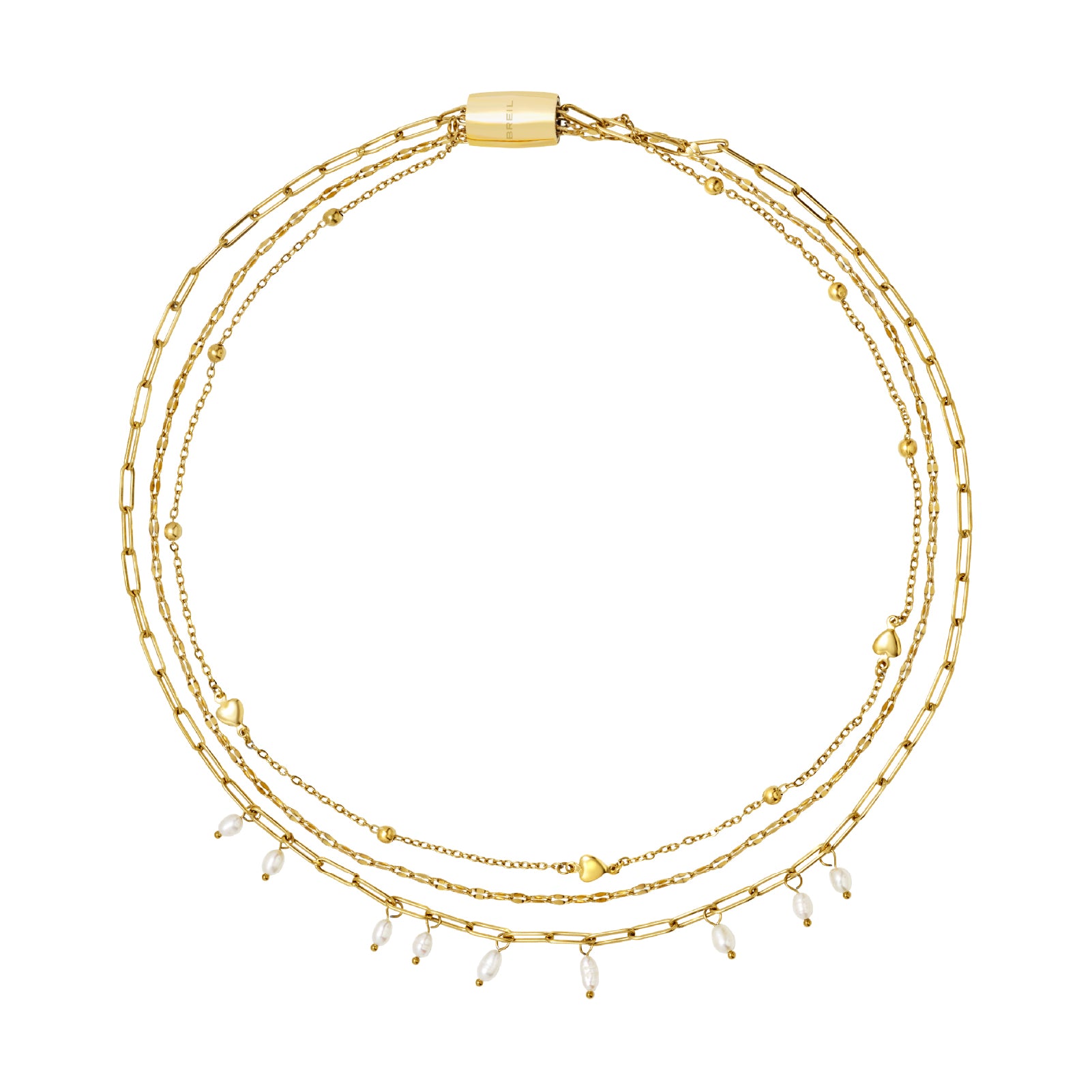 Collana donna Breil Magnetica multigiro in acciaio oro perle MISURA UNICA