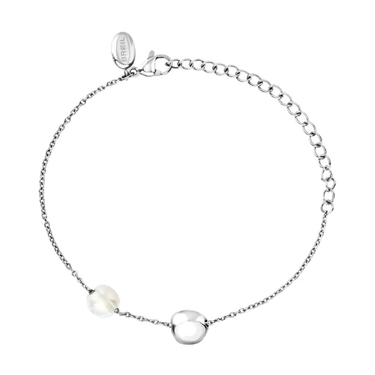 Bracciale donna Breil B Rocks in acciaio con boule centrale e perla d'acqua dolce laterale Regolabile 15-21 cm