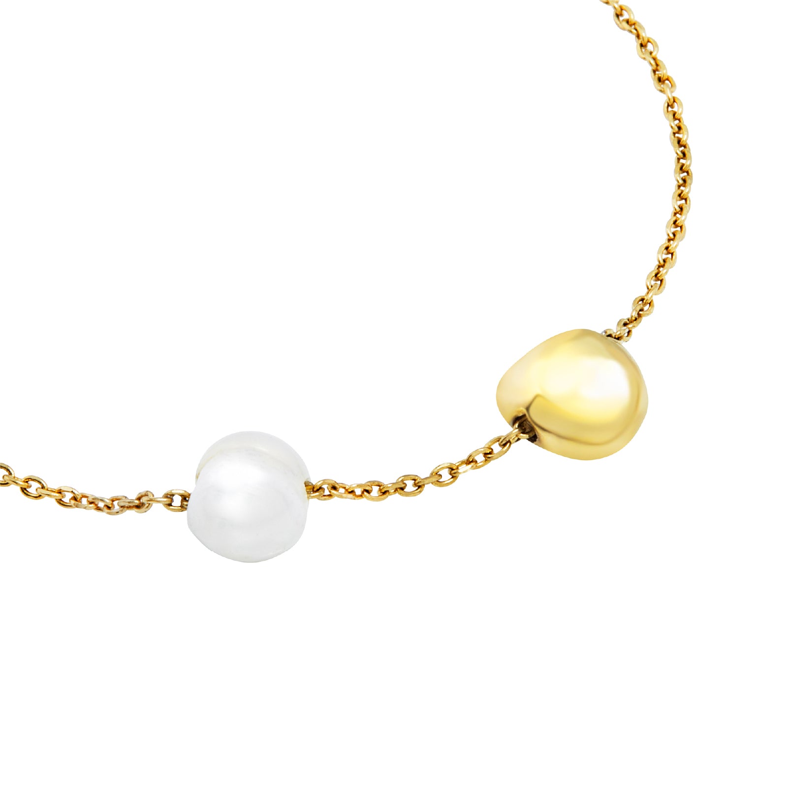 Bracciale donna Breil B Rocks in acciaio dorato con boule centrale e perla d'acqua dolce laterale Regolabile 15-21 cm