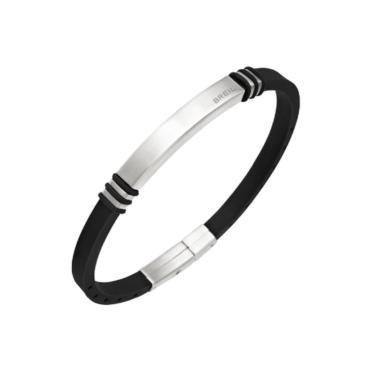 Bracciale da uoimo Breil in acciaio satinato e silicone nero Regolabile 17-22 cm