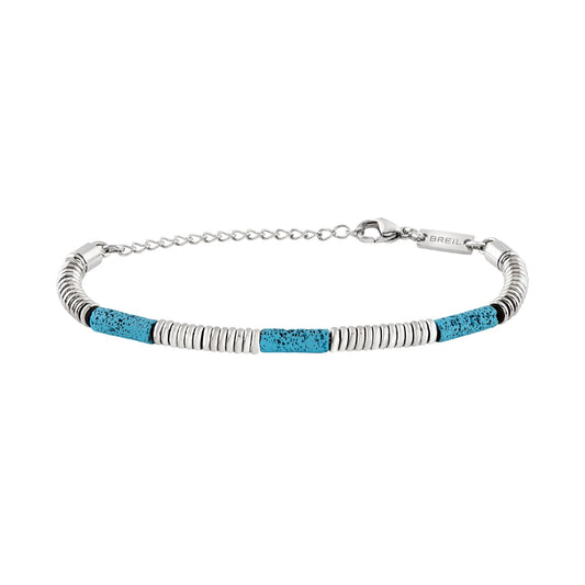 Bracciale uomo con pietre di lava blu Breil in acciaio Regolabile 17-22 cm