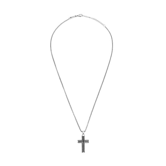 Collana Breil Steel & Spark in acciaio croce con zirconi neri MISURA UNICA