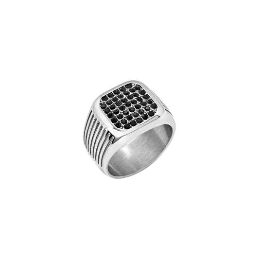 Anello Breil Steel & Spark da uomo acciaio con zirconi neri 23