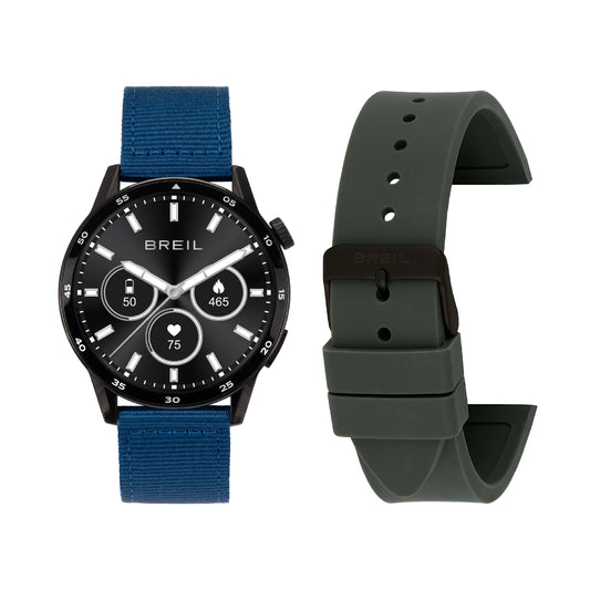 Smartwatch Breil cassa nera con doppio cinturino blu verde MISURA UNICA