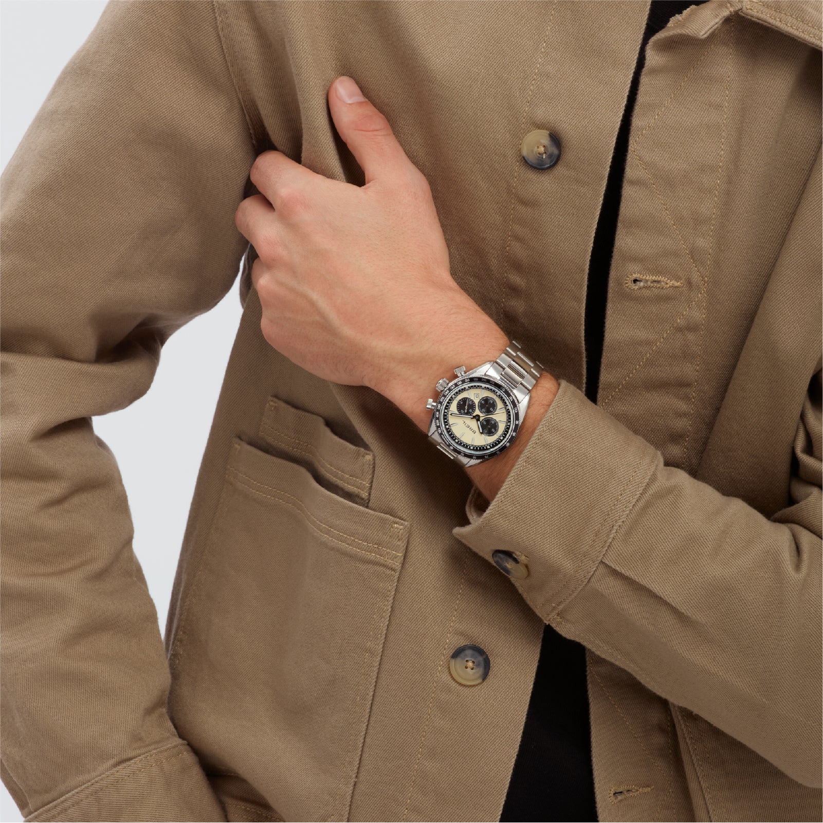 Orologio crono uomo Breil Vanguard in acciaio con quadrante crema e nero 43 mm MISURA UNICA