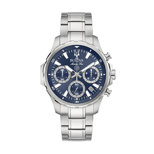 Orologio crono da uomo Bulova in acciaio con quadrante blu MISURA UNICA
