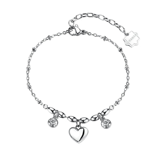 Bracciale donna Brosway in acciaio con cuore e cristalli 19 cm