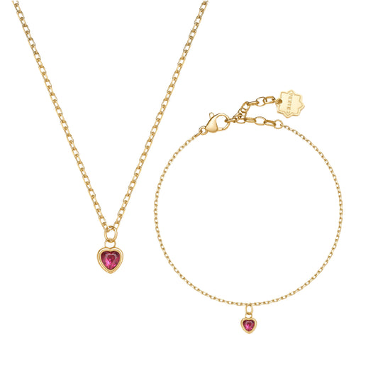 Set collana bracciale Brosway acciaio oro con cuore rosso MISURA UNICA