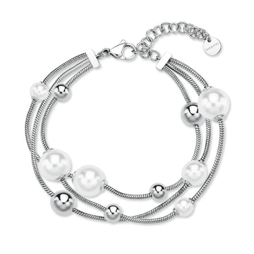 Bracciale multifilo Brosway in acciaio con perle e sfere 19 cm