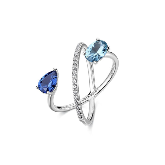 Anello Brosway Fancy in argento con zirconi bianchi e blu 12