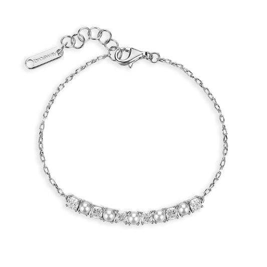 Bracciale catena Brosway Fancy argento con zirconi e perle 18 cm