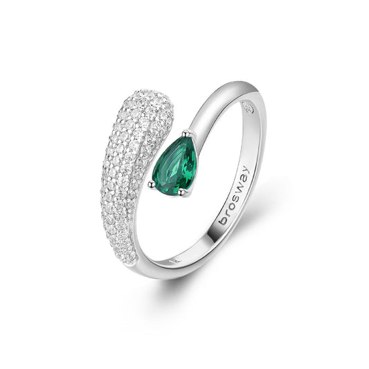 Anello Brosway Fancy in argento con zirconi verdi e bianchi BW.FLG124