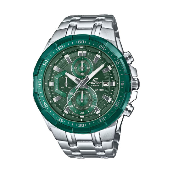 Orologio cronografo Casio in acciaio con quadrante verde MISURA UNICA