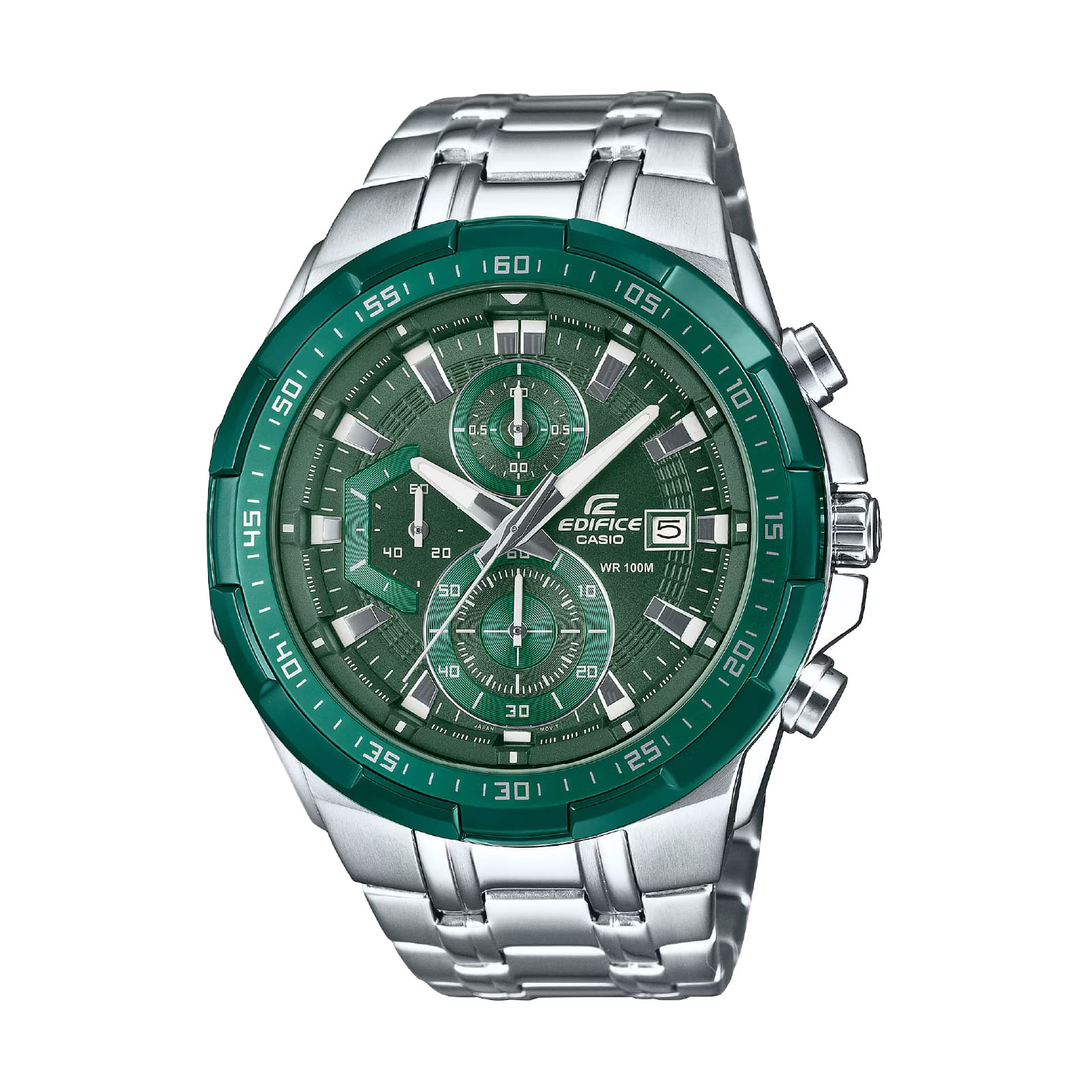 Orologio cronografo Casio in acciaio con quadrante verde MISURA UNICA