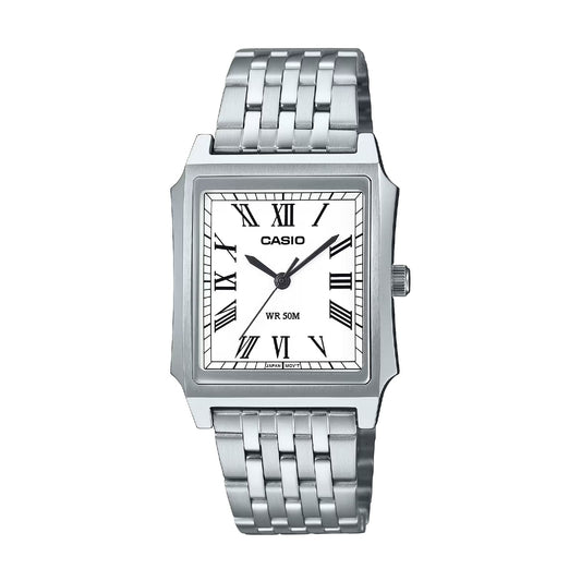Orologio Casio in acciaio con quadrante squadrato bianco MISURA UNICA
