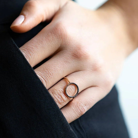 Anello donna Burato Linee ed Archi oro rosa cerchio diamanti neri 0,16ct CA397-2