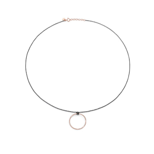 Collana donna Burato Linee ed Archi con cerchio oro rosa e argento nero CA405-1