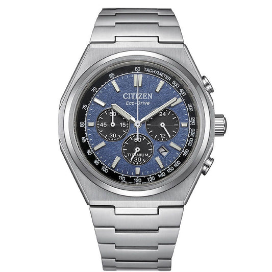 Orologio crono uomo Citizen in titanio quadrante azzurro 42mm CA4610-85L-1