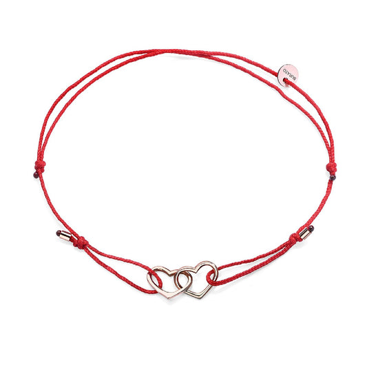 Bracciale Burato Con Amore donna cotone rosso, oro rosa e cuori CC789-1