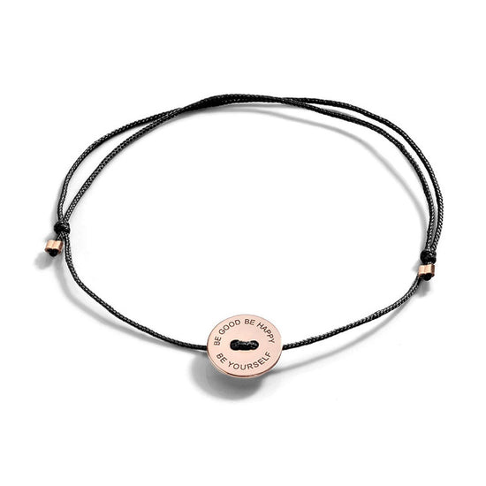 Bracciale Burato Paillettes donna cotone nero, oro rosa e incisione CH546-1
