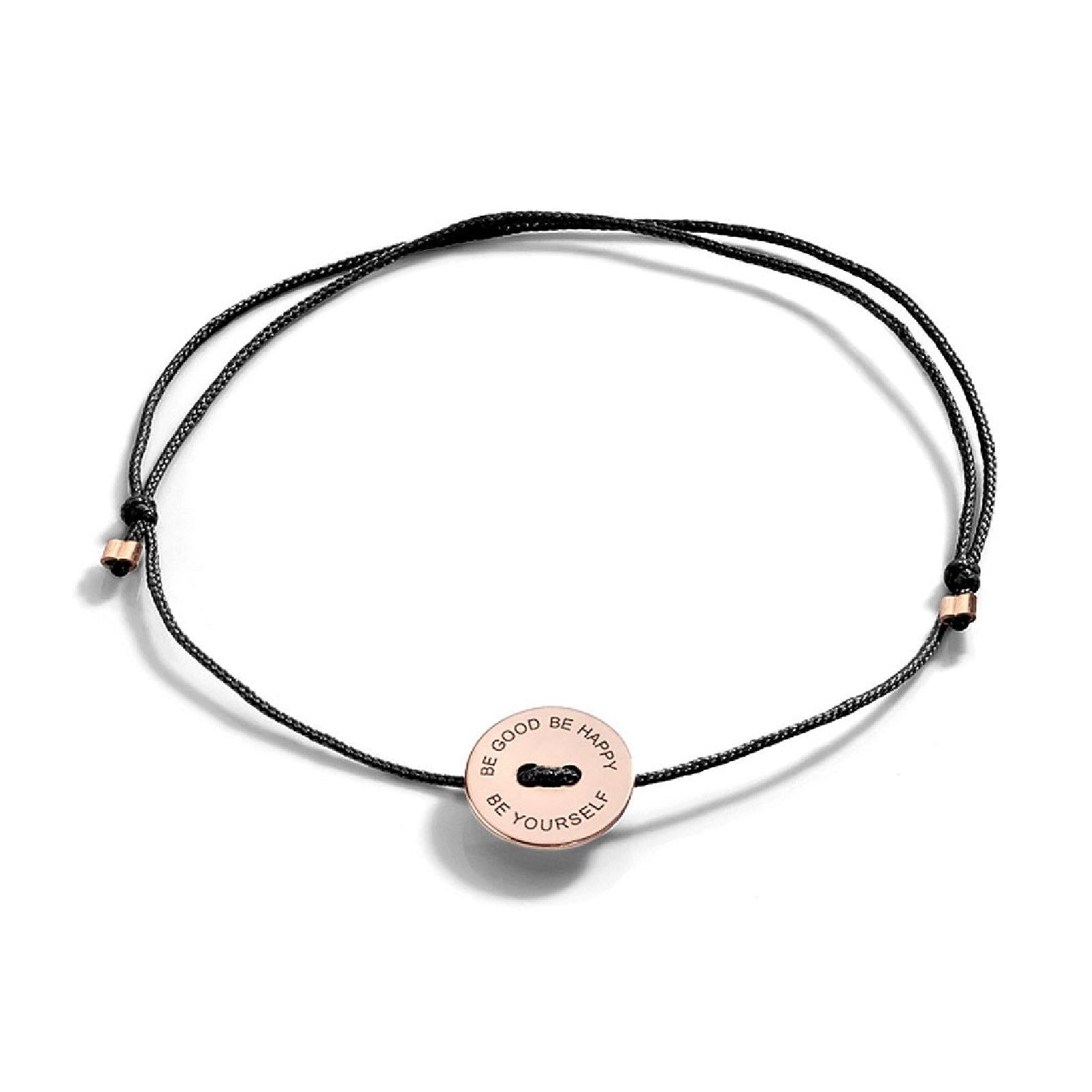 Bracciale Burato Paillettes donna cotone nero, oro rosa e incisione CH546-1