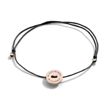 Bracciale Burato Paillettes donna cotone nero, oro rosa e incisione CH546-1