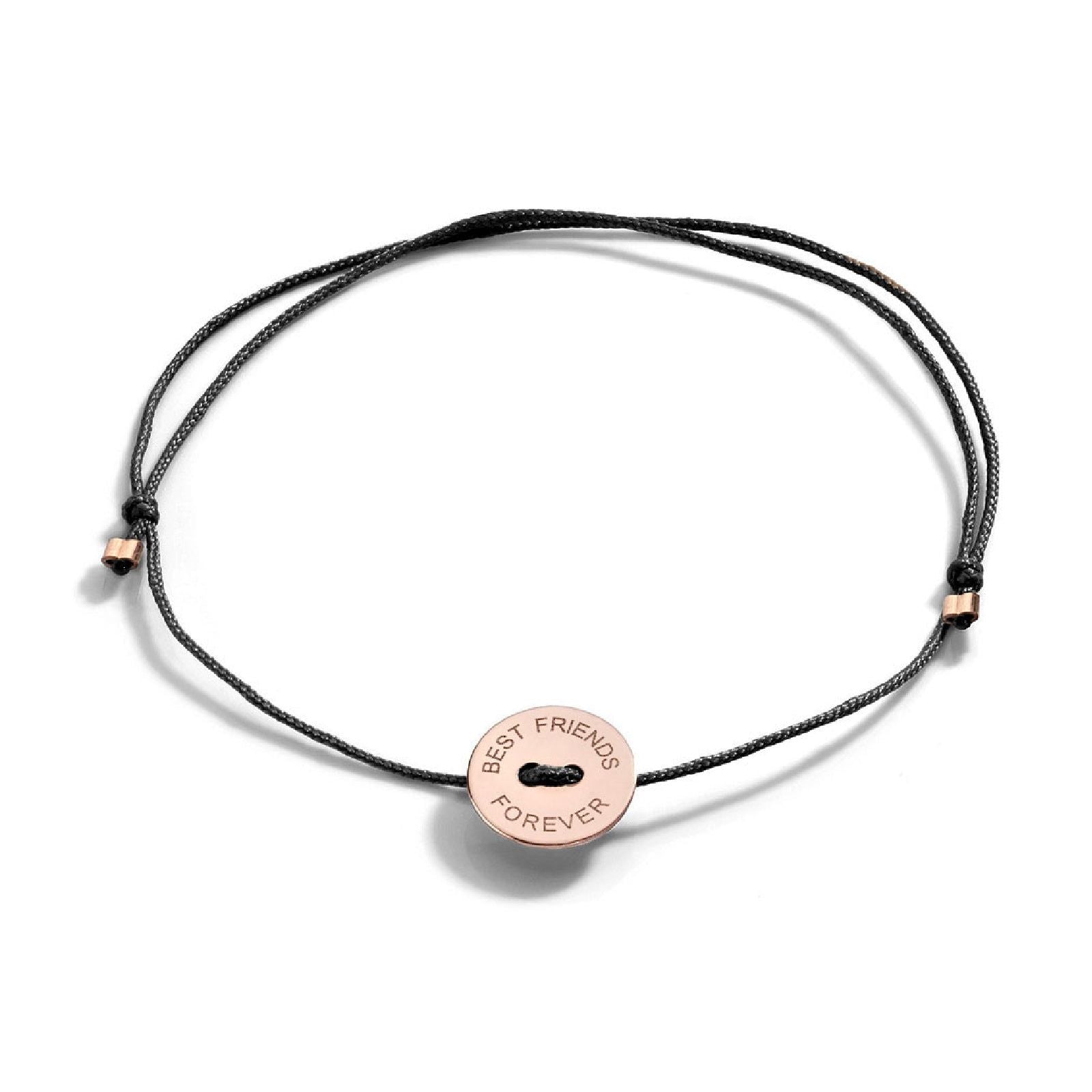Bracciale Burato Paillettes donna cotone nero, oro rosa e incisione best friends CH547-1